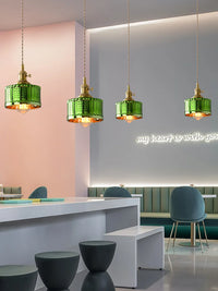 Vintage Brass Glass Pendant Light (Various Colors and Styles)