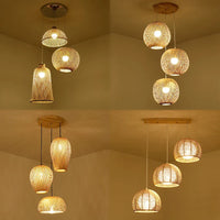 Set of 3Hand-Knitted Bamboo Rattan Pendant Lights (Various Styles)