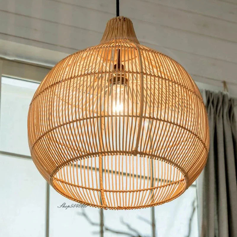 Japanese Handmade Rattan Woven Pendant Lamp Retro Decor (Various Sizes and Colors)
