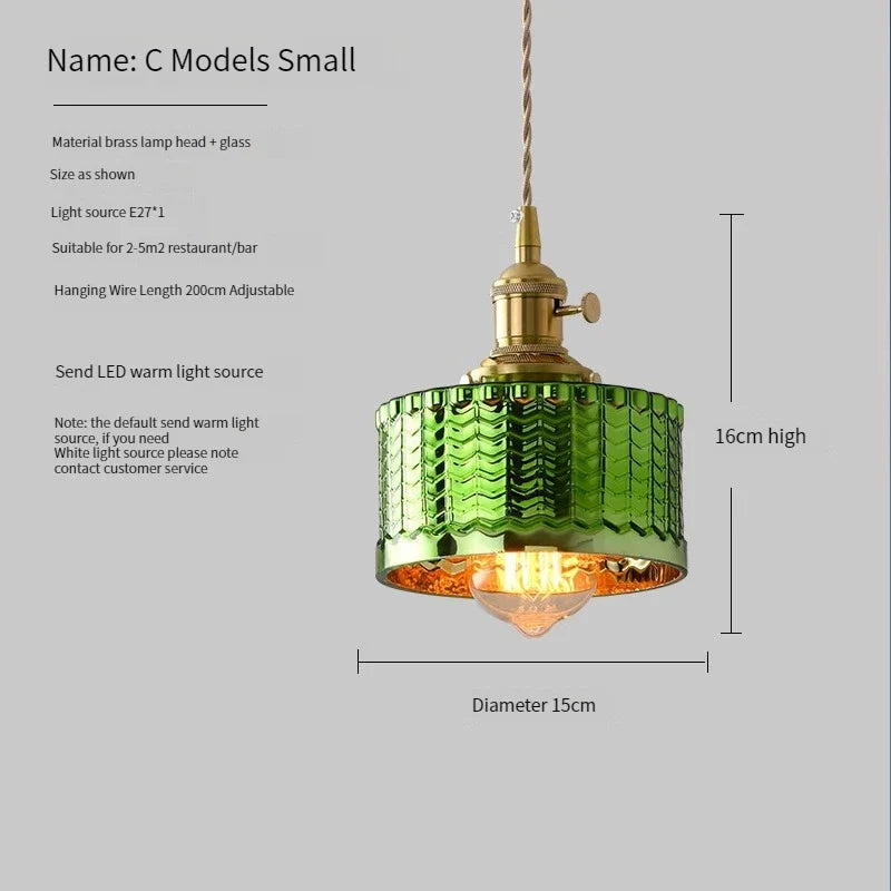 Vintage Brass Glass Pendant Light (Various Colors and Styles)