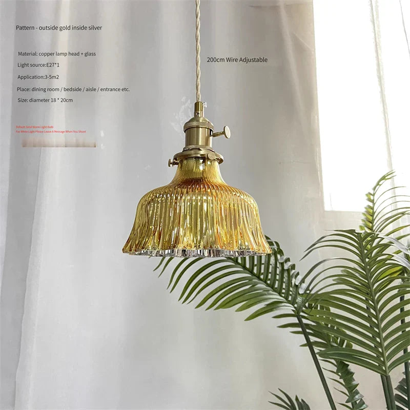 Vintage Brass Glass Pendant Light (Various Colors and Styles)