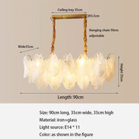 French Luxury Pendant Lamp Retro Glass Feather Design (Various Sizes)