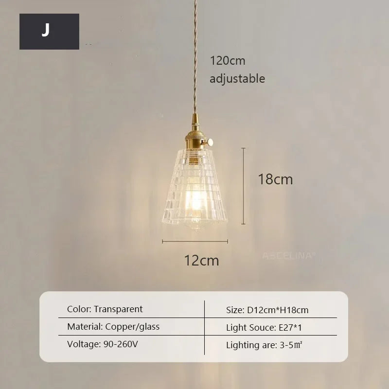 Retro Clear Glass Pendant Lamp Single Head Chandelier Cafe Bar Studio (9 Styles)