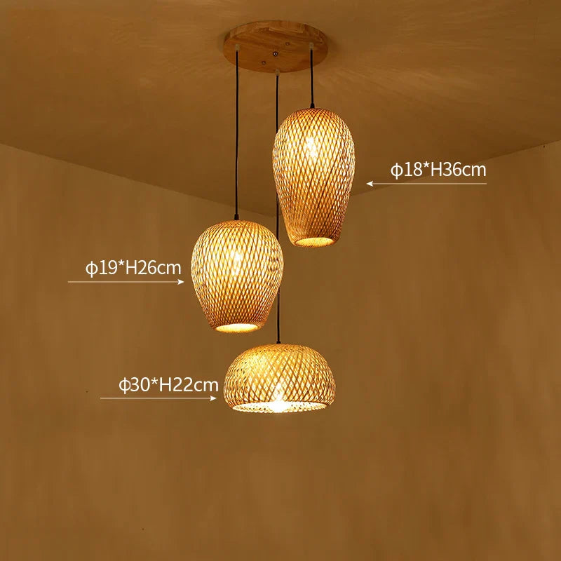 Set of 3Hand-Knitted Bamboo Rattan Pendant Lights (Various Styles)