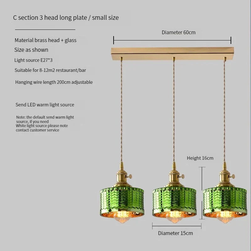 Vintage Brass Glass Pendant Light (Various Colors and Styles)