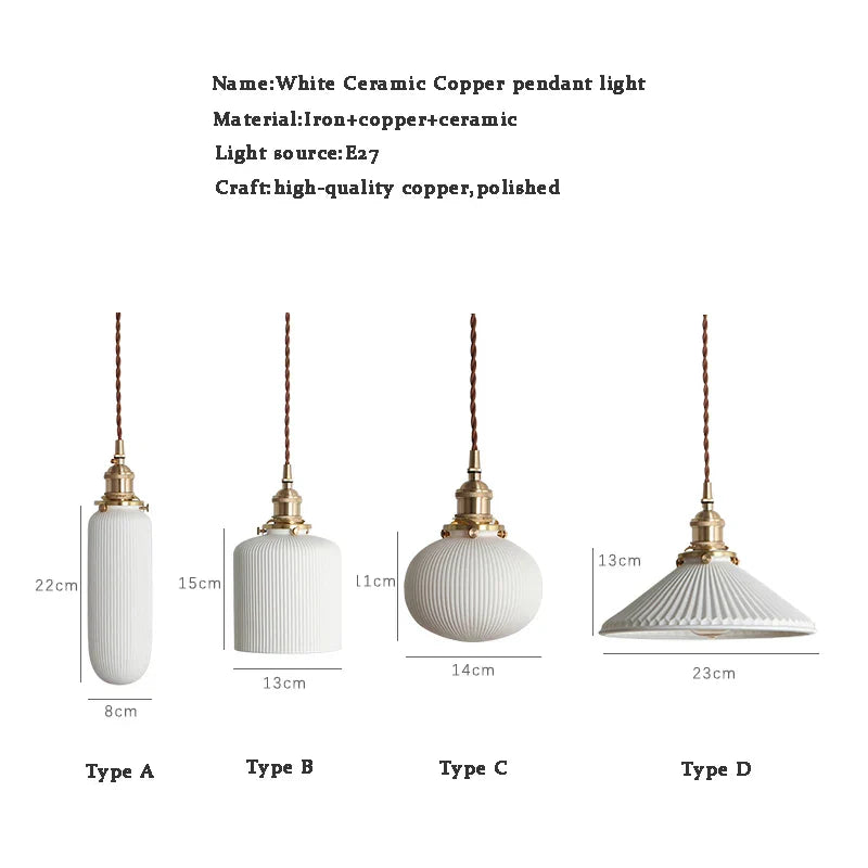 Modern Adjustable Rustic White and Brass Pendant Light (4 Styles)