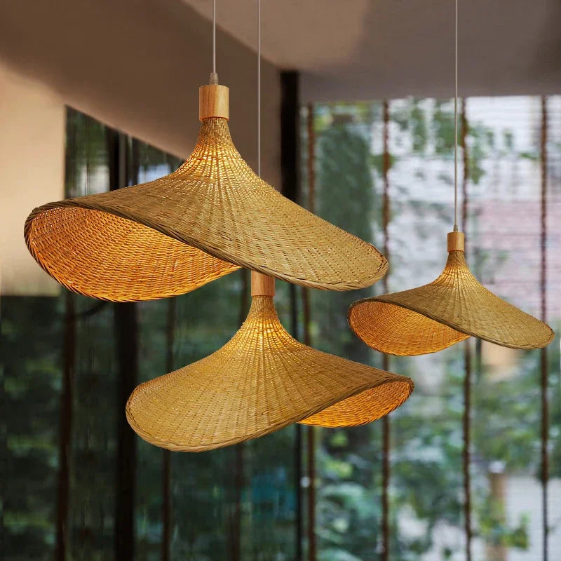 Classic Straw Hat Handmade Bamboo Pendant (Various Sizes)