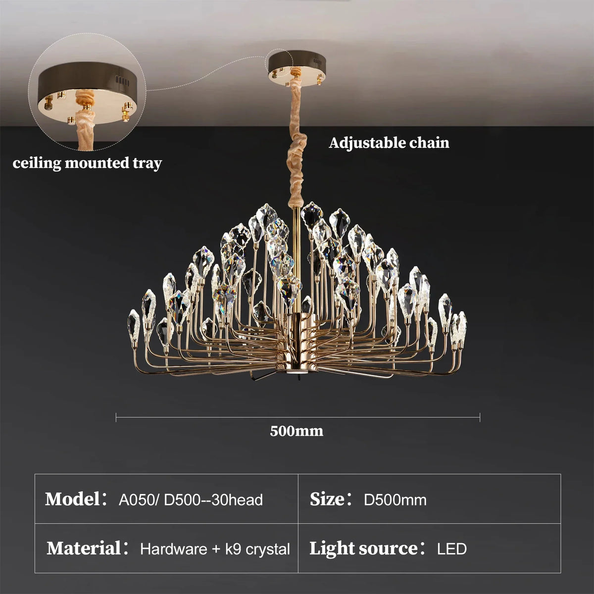 Serena Gold Crystal LED Chandelier Modern Pendant Light