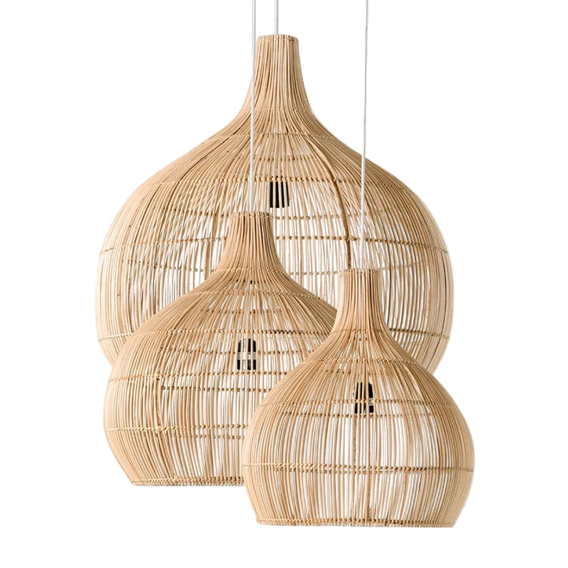 Japanese Handmade Rattan Woven Pendant Lamp Retro Decor (Various Sizes and Colors)