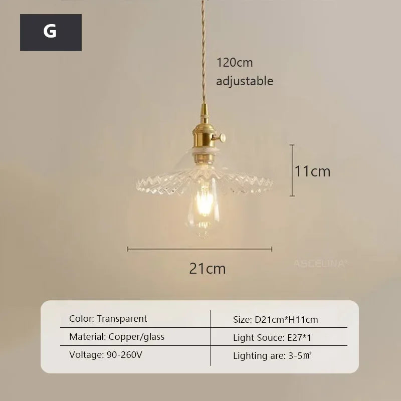 Retro Clear Glass Pendant Lamp Single Head Chandelier Cafe Bar Studio (9 Styles)