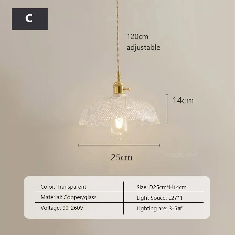 Retro Clear Glass Pendant Lamp Single Head Chandelier Cafe Bar Studio (9 Styles)