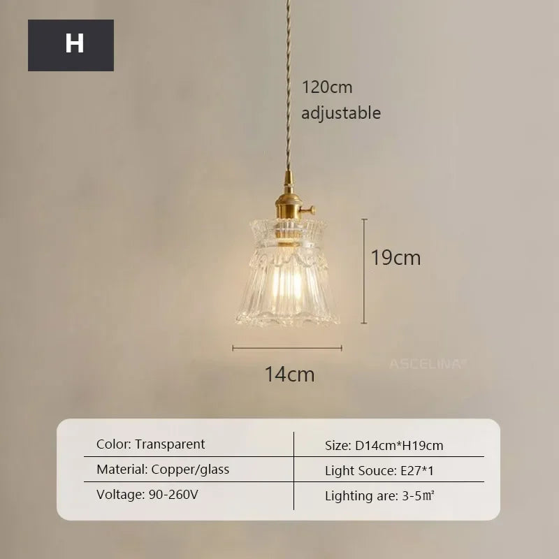 Retro Clear Glass Pendant Lamp Single Head Chandelier Cafe Bar Studio (9 Styles)