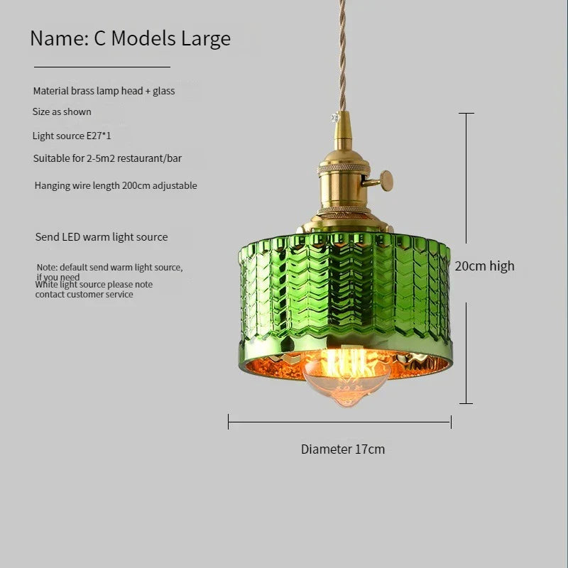 Vintage Brass Glass Pendant Light (Various Colors and Styles)