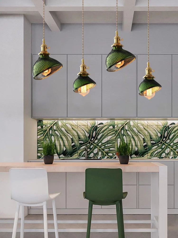 Vintage Brass Glass Pendant Light (Various Colors and Styles)