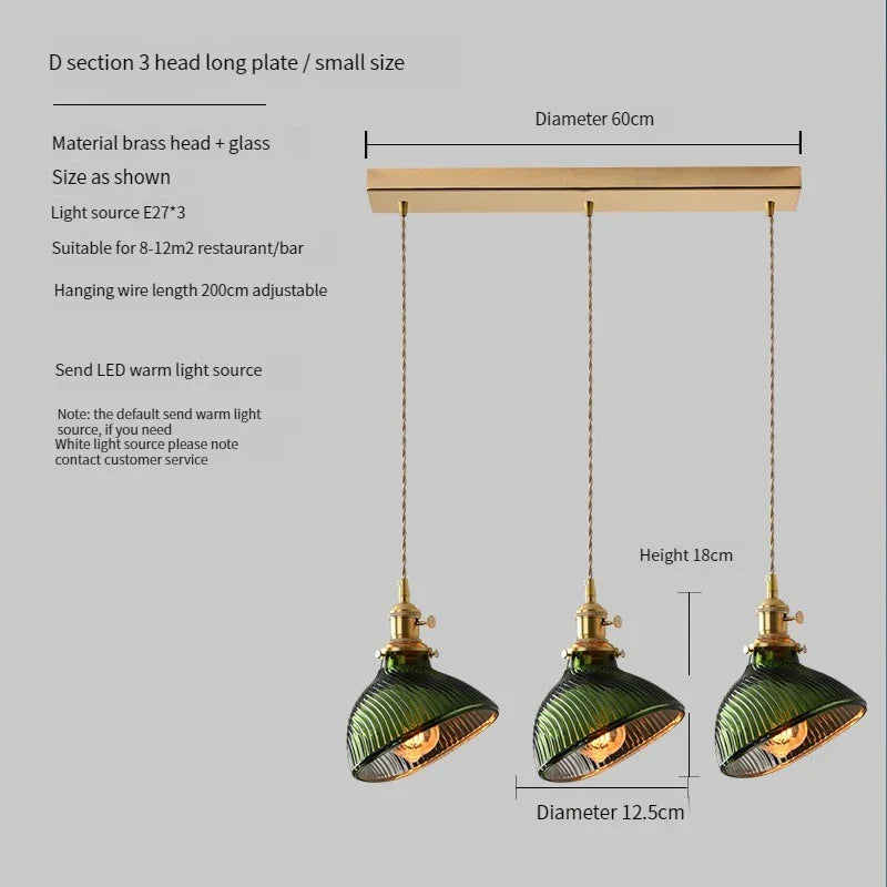 Vintage Brass Glass Pendant Light (Various Colors and Styles)