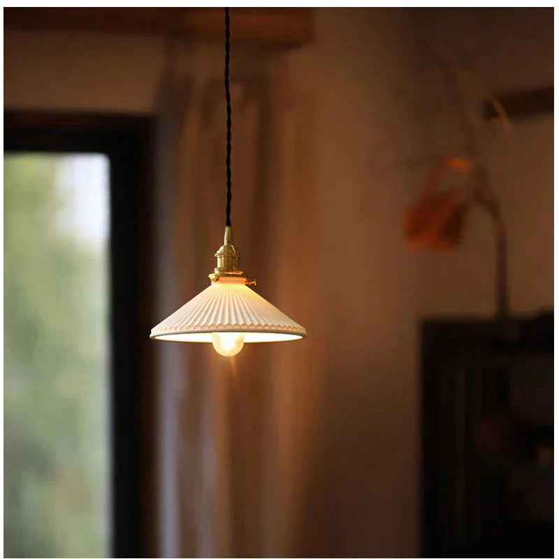 Modern Adjustable Rustic White and Brass Pendant Light (4 Styles)