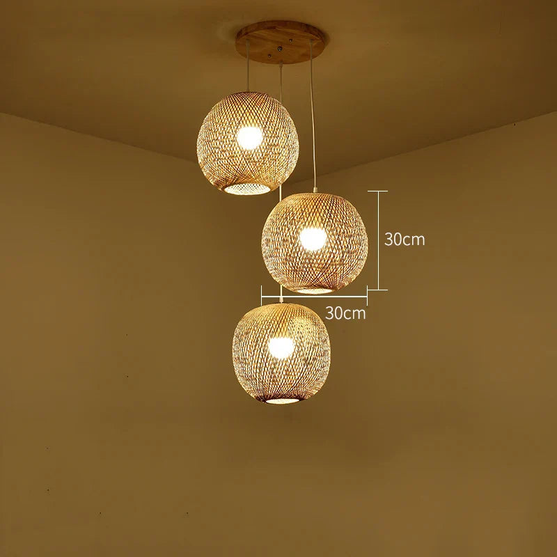 Set of 3Hand-Knitted Bamboo Rattan Pendant Lights (Various Styles)
