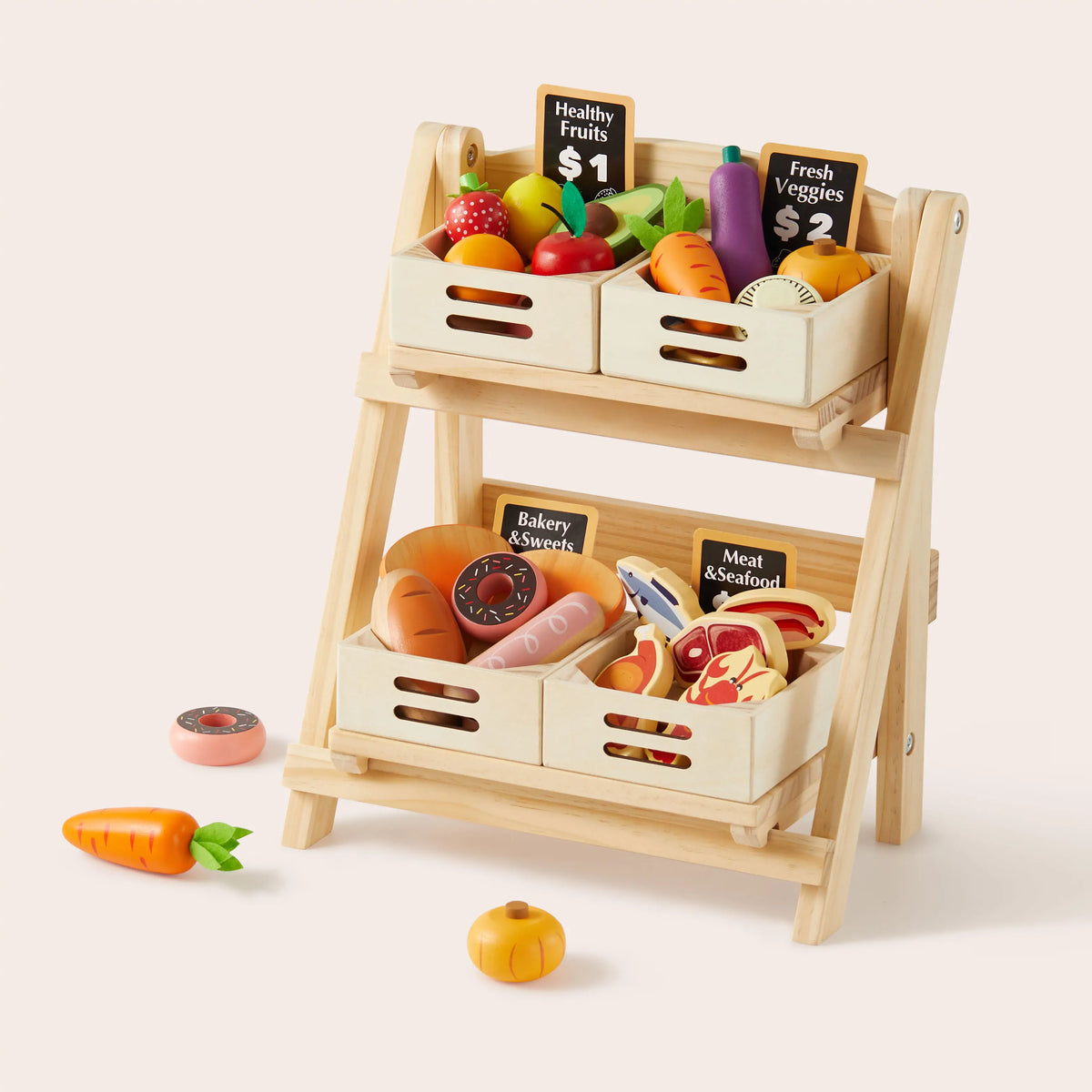 Play Kitchen Accessories – Play Kitchen Food Storage: Versatile Wooden Rack for Play Food