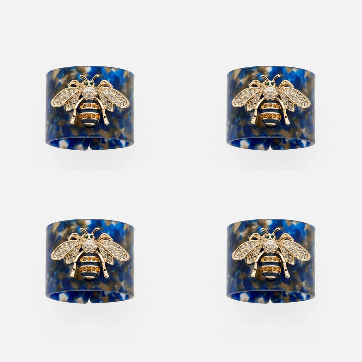 Stripey Bee Resin Napkin Rings – Blue Tortoiseshell (Set of 4)