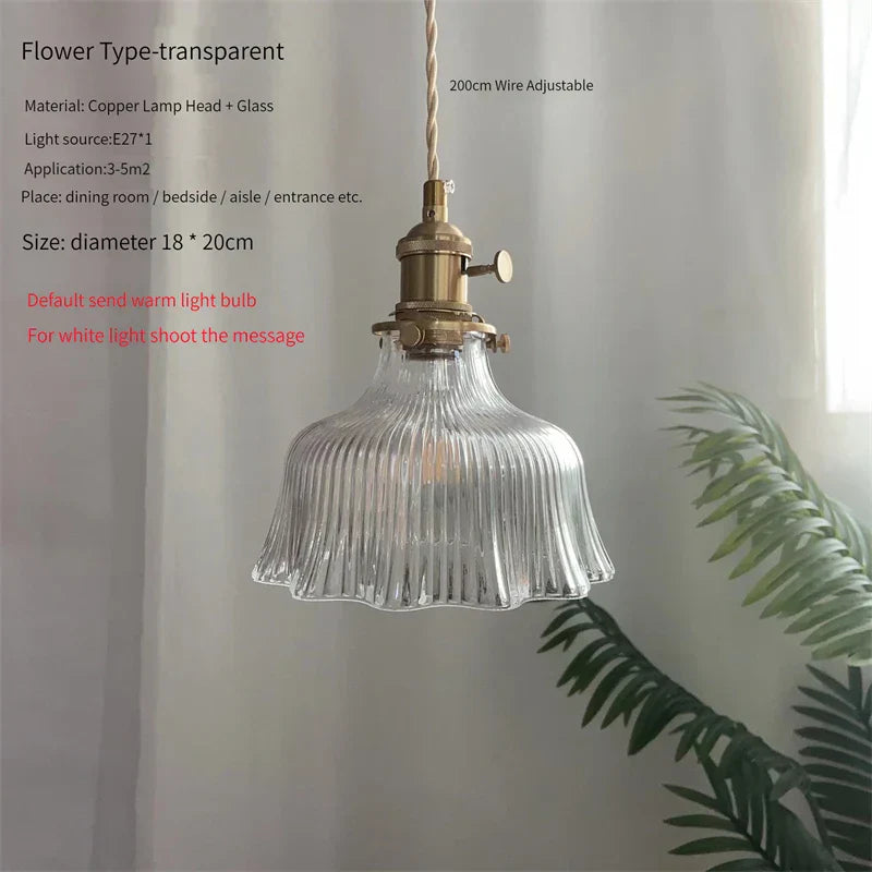 Vintage Brass Glass Pendant Light (Various Colors and Styles)