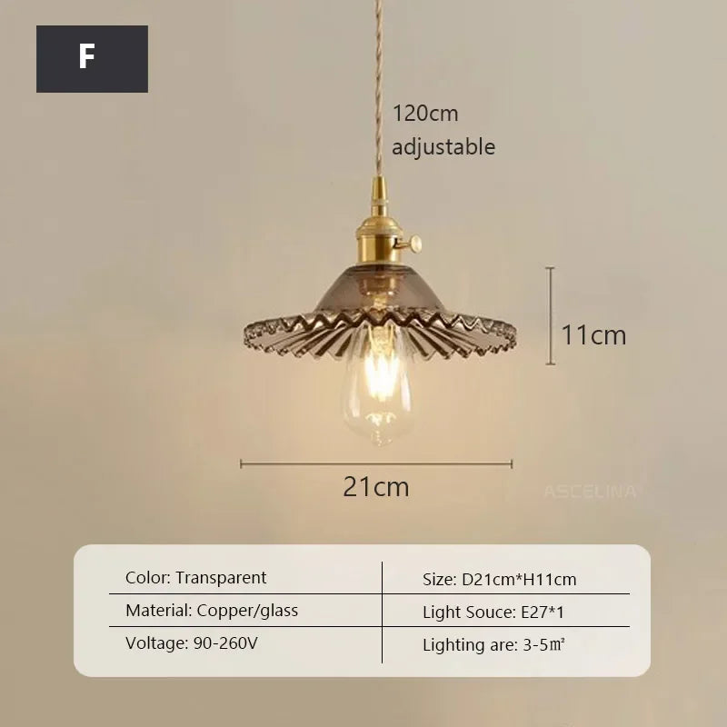 Retro Clear Glass Pendant Lamp Single Head Chandelier Cafe Bar Studio (9 Styles)