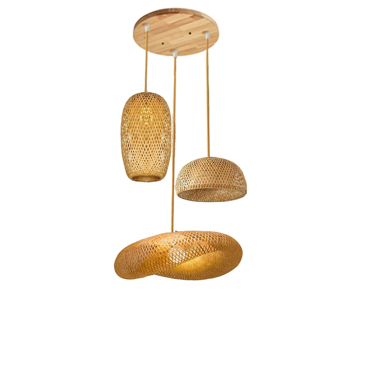 Bamboo Rattan LED Pendant Lamp Handwoven Natural Design (Various Styles, Colors and Sizes)