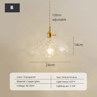 Retro Clear Glass Pendant Lamp Single Head Chandelier Cafe Bar Studio (9 Styles)