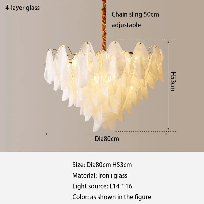 French Luxury Pendant Lamp Retro Glass Feather Design (Various Sizes)