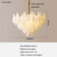 French Luxury Pendant Lamp Retro Glass Feather Design (Various Sizes)