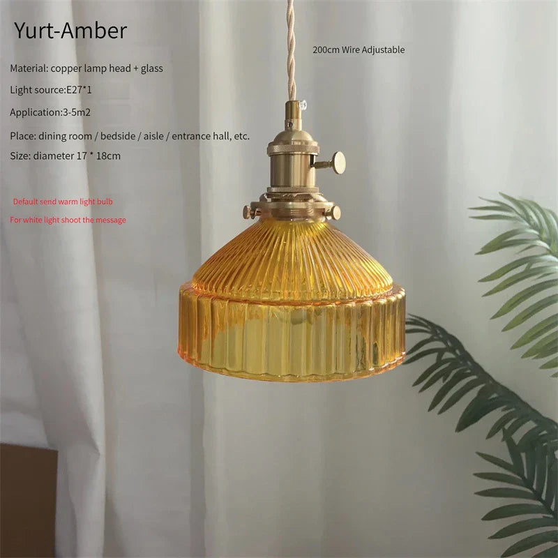 Vintage Brass Glass Pendant Light (Various Colors and Styles)