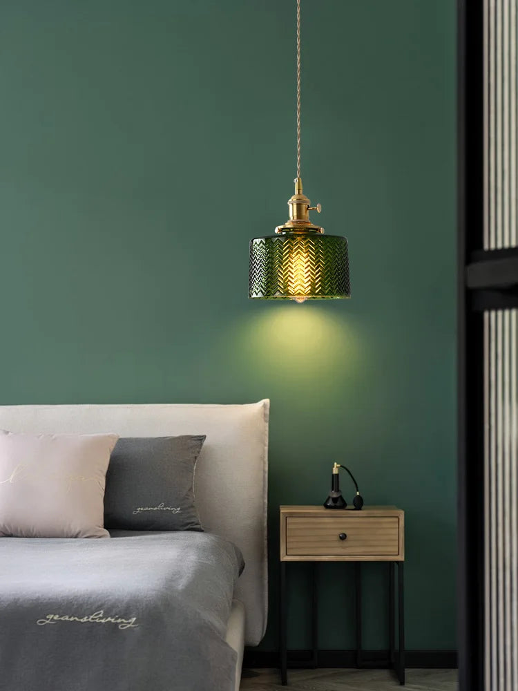 Vintage Brass Glass Pendant Light (Various Colors and Styles)