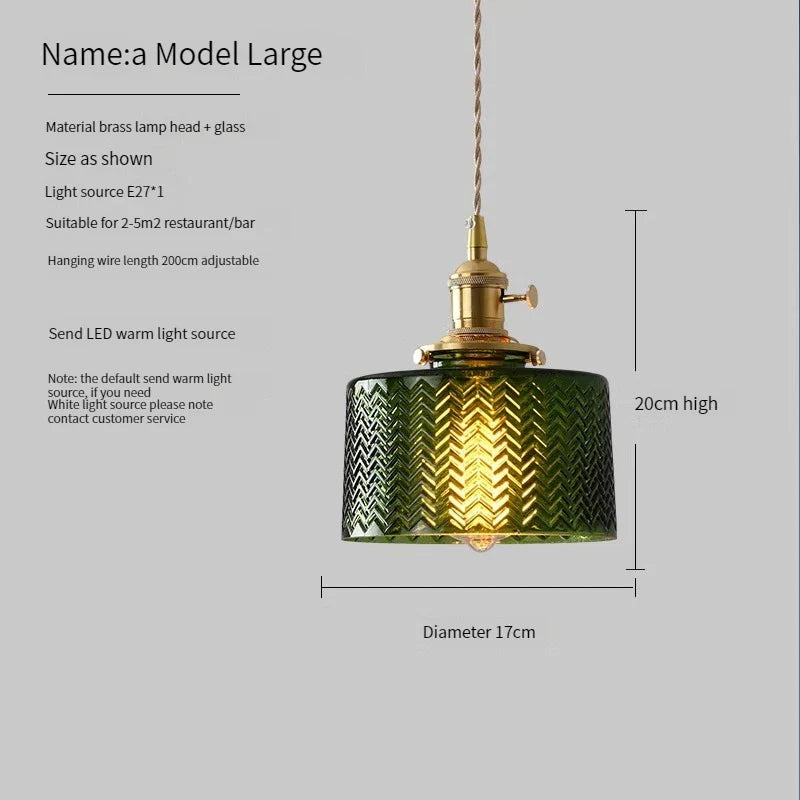 Vintage Brass Glass Pendant Light (Various Colors and Styles)