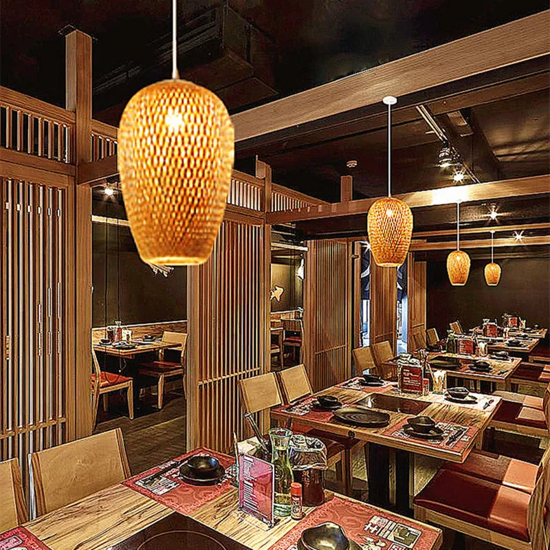 Bamboo Rattan LED Pendant Lamp Handwoven Natural Design (Various Styles, Colors and Sizes)