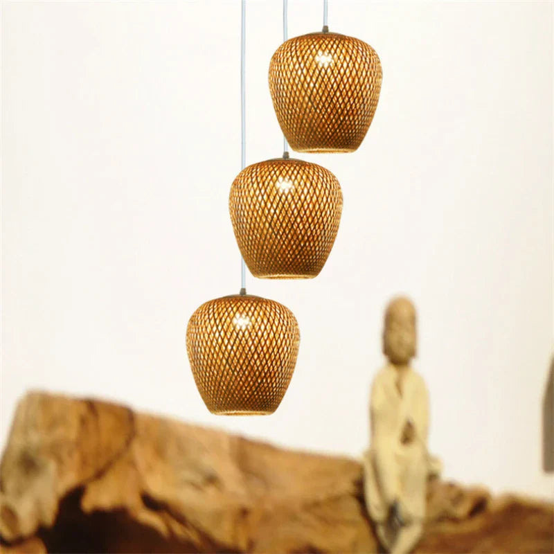 Bamboo Rattan LED Pendant Lamp Handwoven Natural Design (Various Styles, Colors and Sizes)