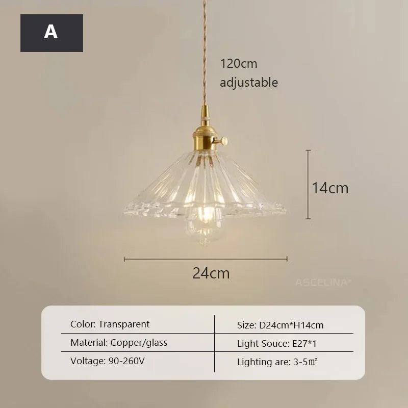 Retro Clear Glass Pendant Lamp Single Head Chandelier Cafe Bar Studio (9 Styles)