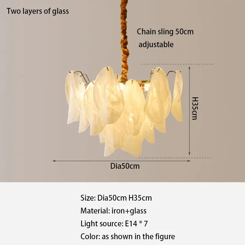 French Luxury Pendant Lamp Retro Glass Feather Design (Various Sizes)