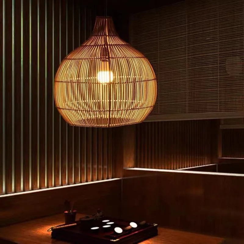 Japanese Handmade Rattan Woven Pendant Lamp Retro Decor (Various Sizes and Colors)