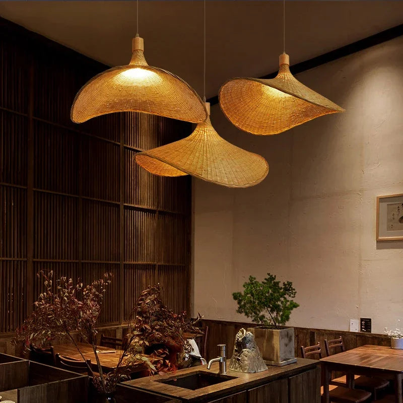 Classic Straw Hat Handmade Bamboo Pendant (Various Sizes)