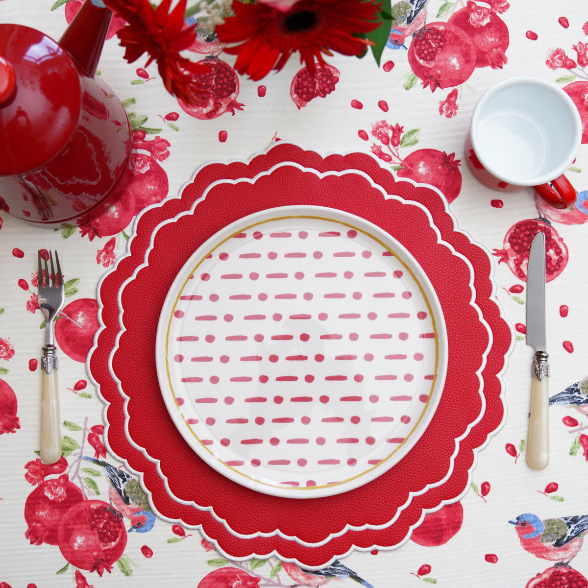 Scarlet Red Round Faux Leather Placemat