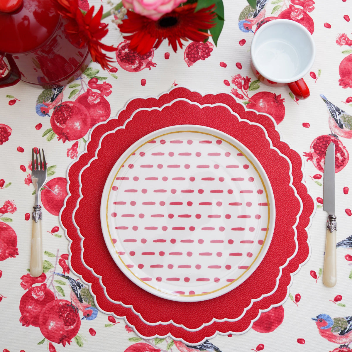 Scarlet Red Round Faux Leather Placemat