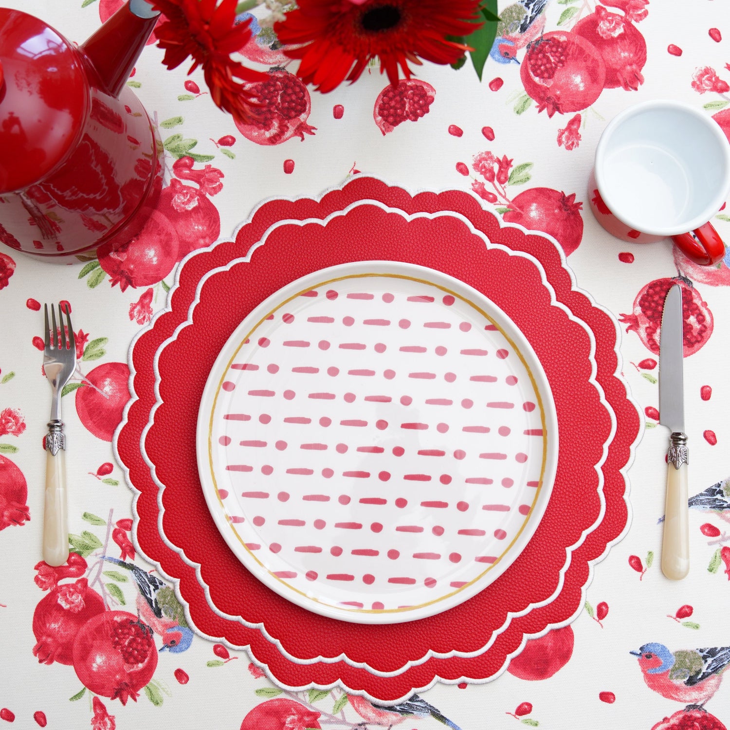Scarlet Red Round Faux Leather Placemat