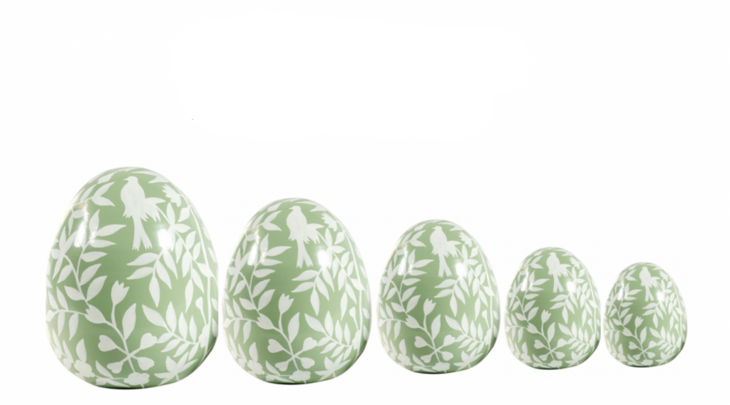 Green & White Bird & Vine Egg (Various Sizes)