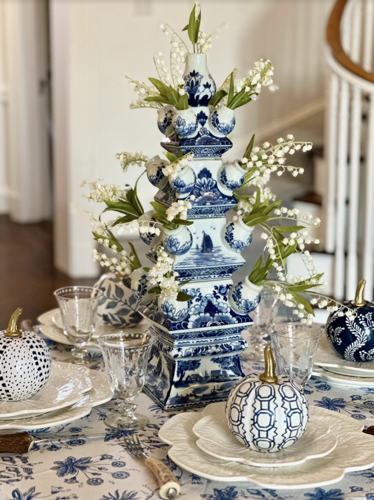 White Pumpkin with Blue Floral (various sizes)