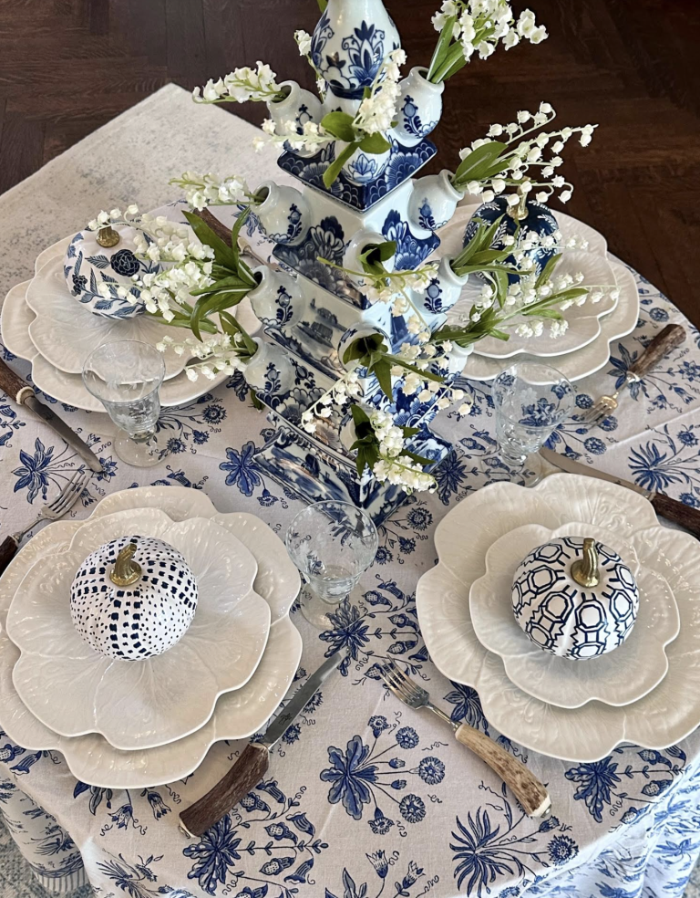White Pumpkin with Blue Geometric (various sizes)