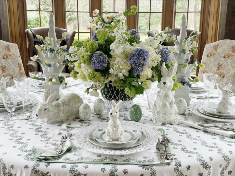 Small Green and White Floral Standing Bunny