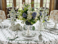 Small Green and White Floral Standing Bunny