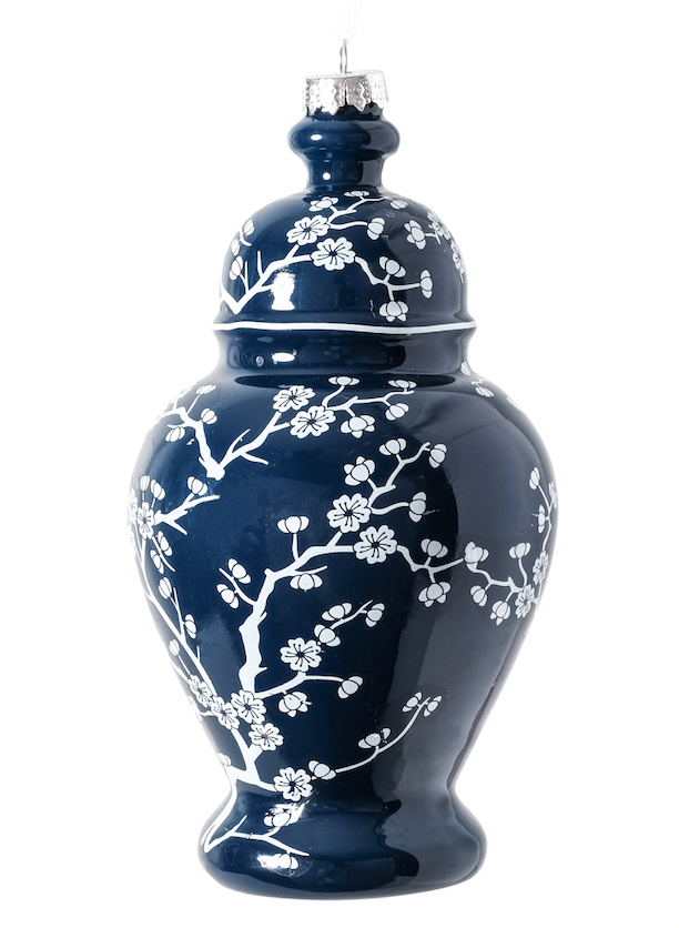 Navy Cherry Blossom Ginger Jar Ornament