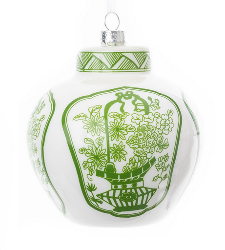 Green & White Flat Top Jar Ornament