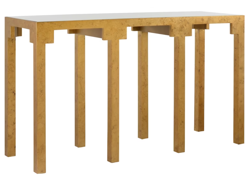 Gold Leaf Console Table with Antiqued Mirror Top