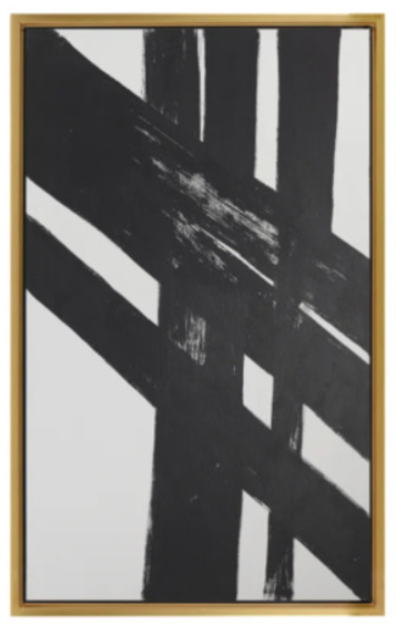 Hand Painted Black & White Abstract Painting in Gold Float Frame II